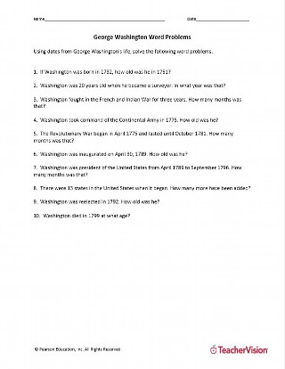 George Washington Word Problems for Math Class